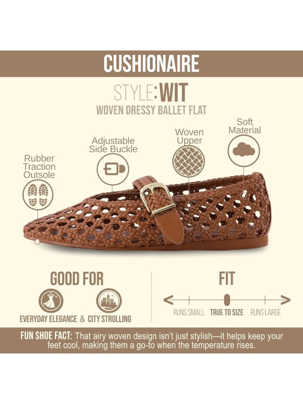 Women's Cognac Comfortable Adjustable Braided Buckle Mary Jane Ballet Flats - Picture 4 of 6
